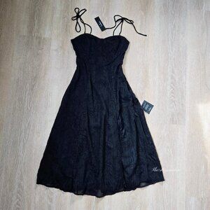 Lulu's Black Tie-Strap Midi Dress with Sweetheart Bust